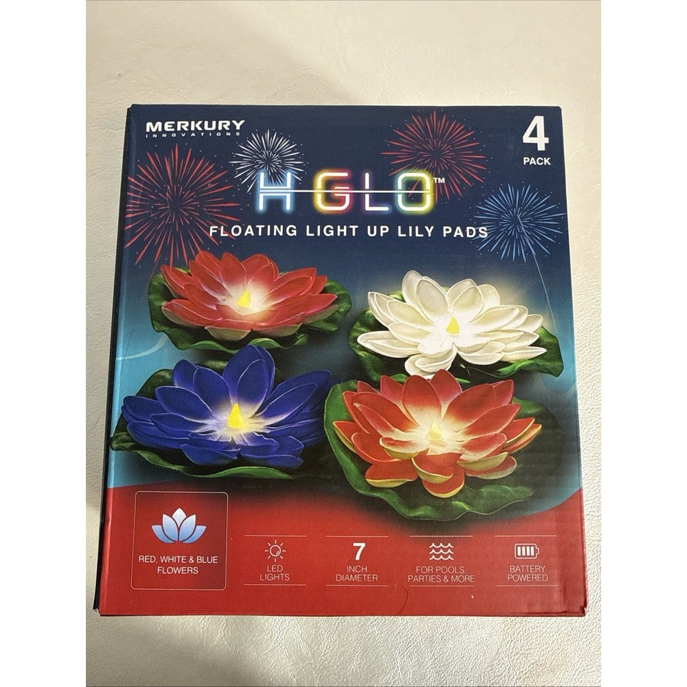 H Glo Merkury LED Floating Lily Pads 4 Pack Color Changing Lights Pool Pond